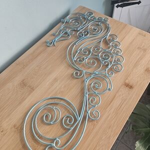 Elegant Blue Wall Decor, Teal Seahorse Metal